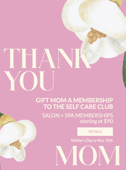 Pink floral-themed ad promoting salon and spa memberships for Mother’s Day, featuring text about gifting a self-care club membership starting at $90. - Tonya Jones SalonSpa| Birmingham, AL